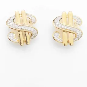 $ Dollar Sign Diamond Earrings .10cttw 10K Yellow Gold