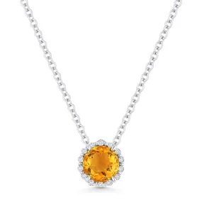 0.51Ct Citrine 16"pendant Necklace In 14K White Gold