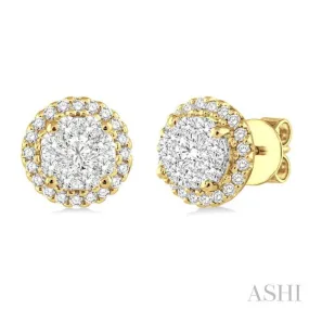 1 Ctw Lovebright Round Cut Diamond Earrings in 14K Yellow and White Gold