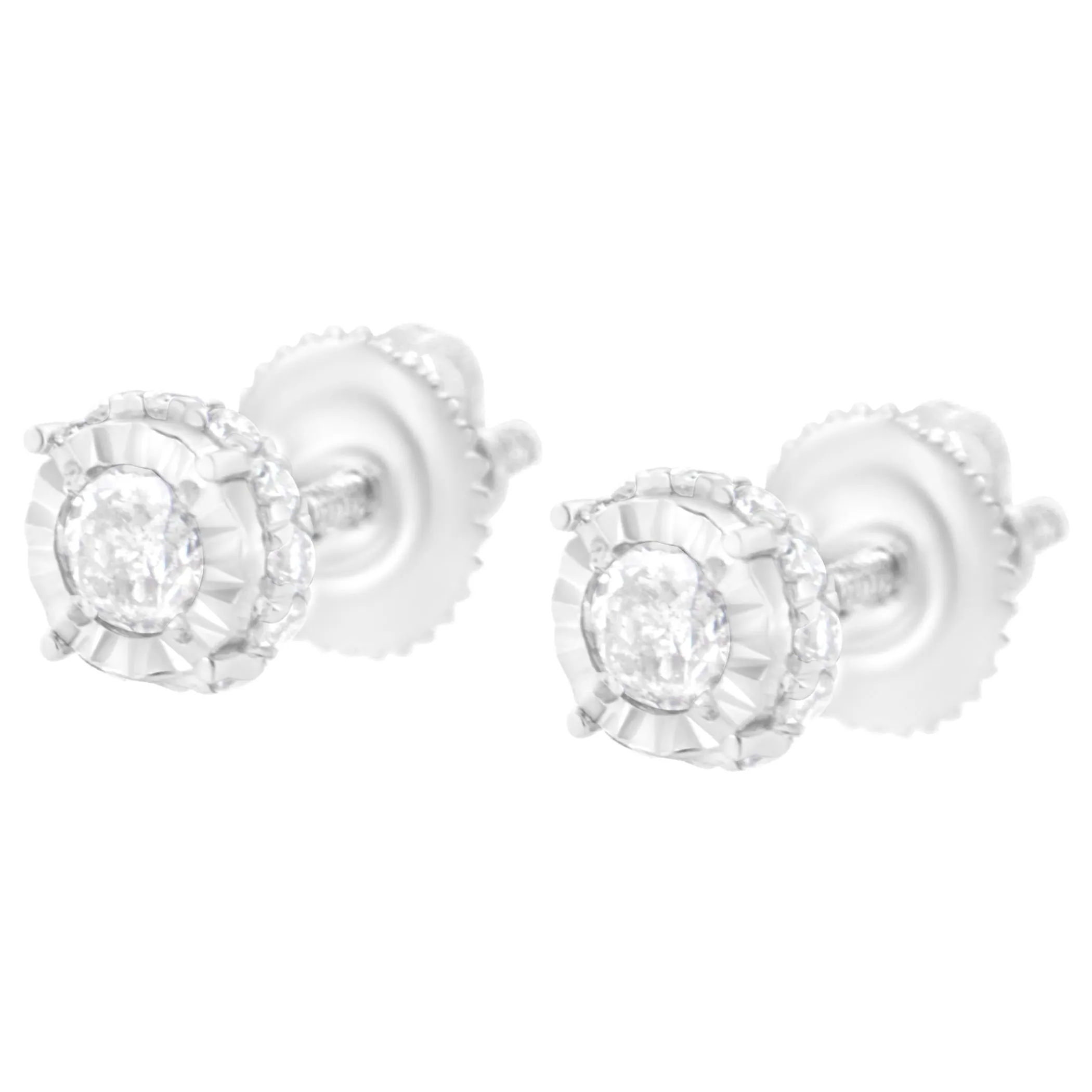 10K White Gold 1/2 Cttw Miracle-Set Round Brilliant-Cut Diamond Stud Earrings with Hidden Halo (I-J ,I2-I3)