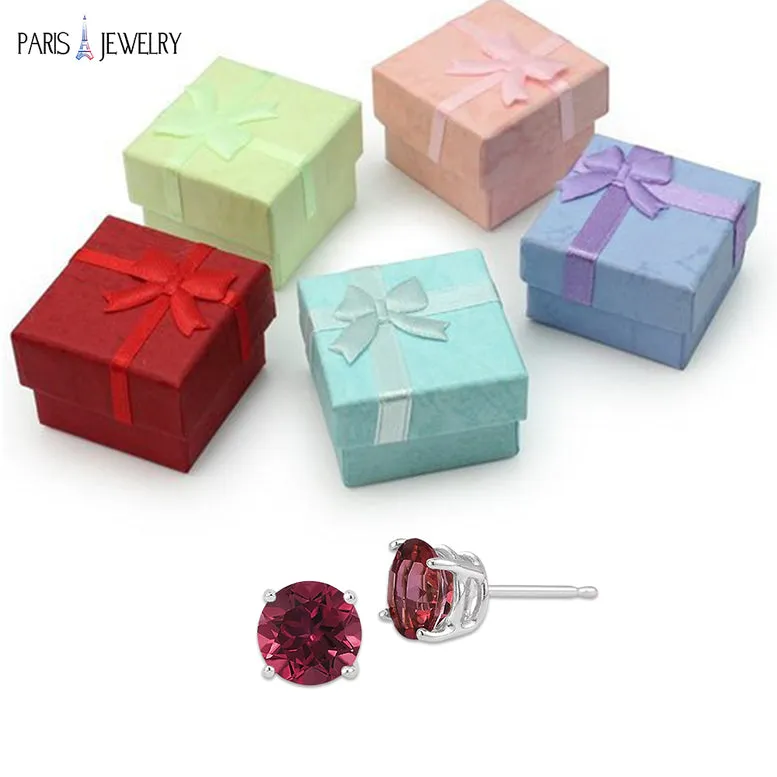 10k White Gold Plated 2 Ct Round Created Ruby Sapphire Stud Earrings