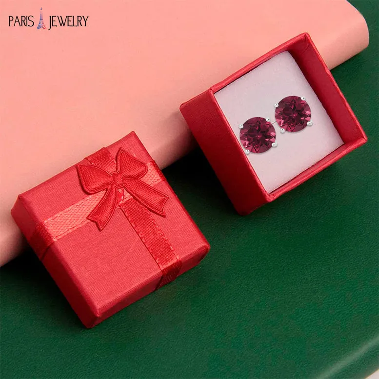 10k White Gold Plated 2 Ct Round Created Ruby Sapphire Stud Earrings