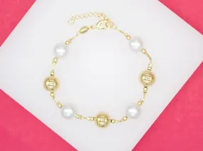 10mm Pearl Bead Box Chain Bracelet (I106)