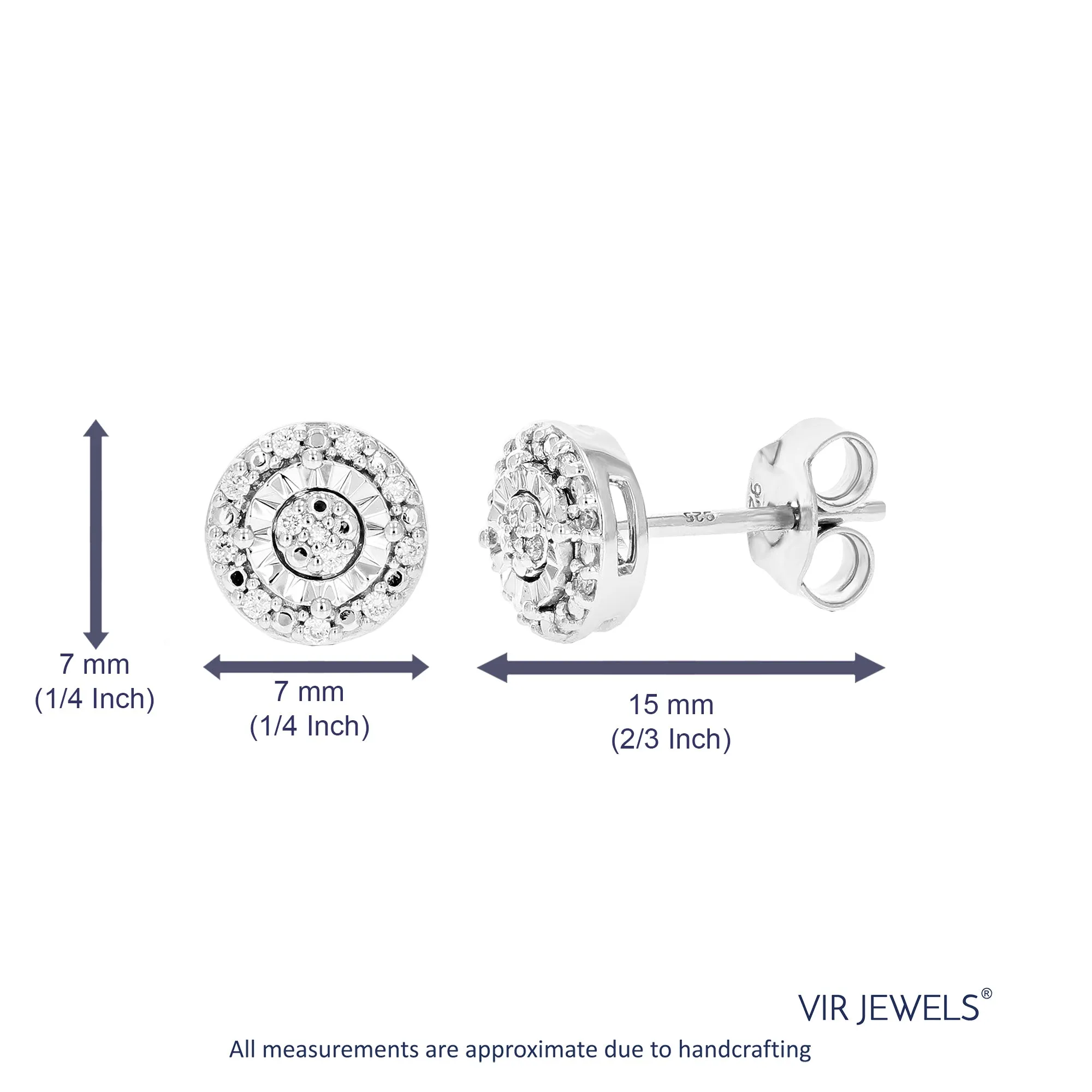 1/10 cttw 24 Stones Round Lab Grown Diamond Studs Earrings .925 Sterling Silver prong Set Round Shape