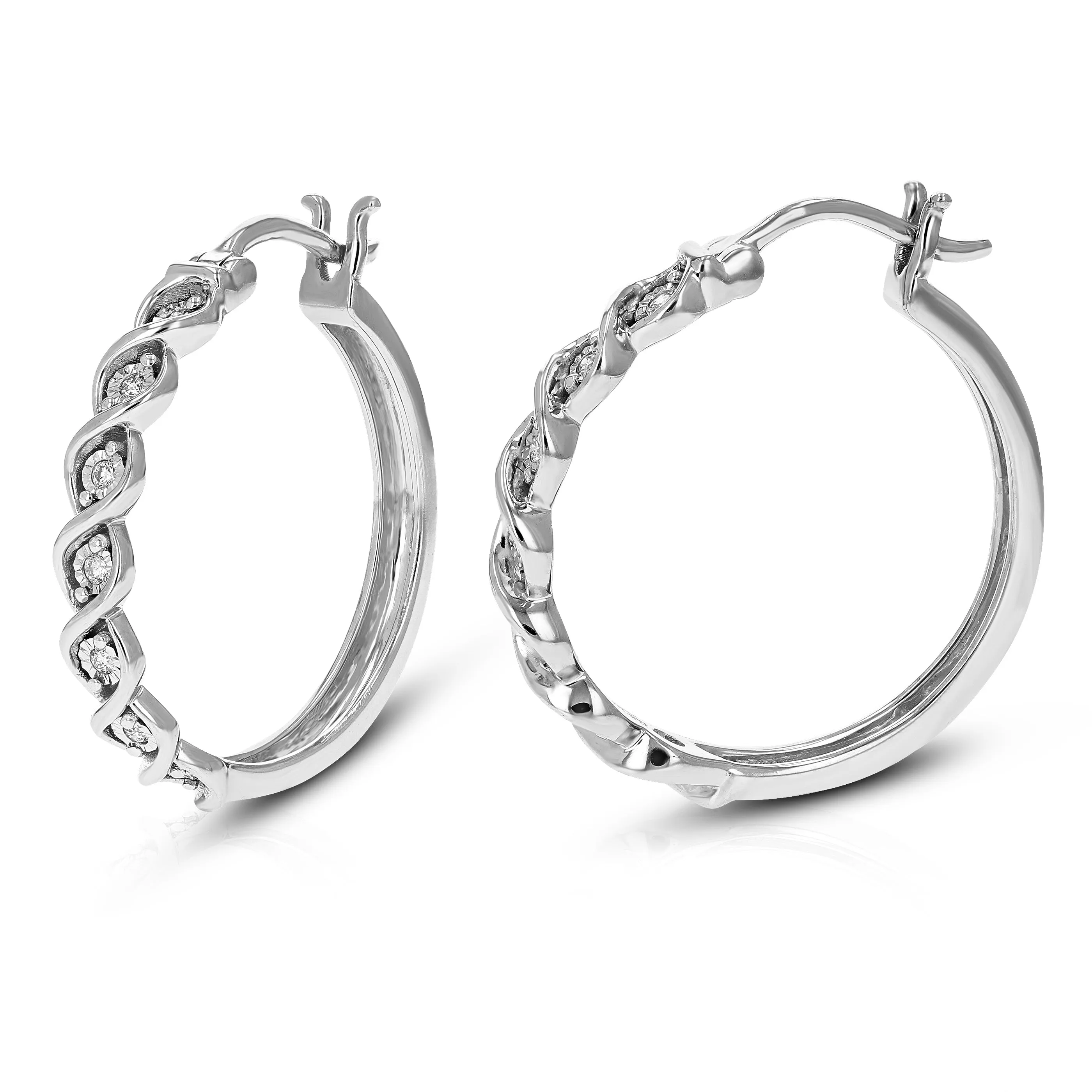 1/10 cttw Round Cut Lab Grown Diamond .925 Sterling Silver Hoop Earrings Prong Set 1 Inch