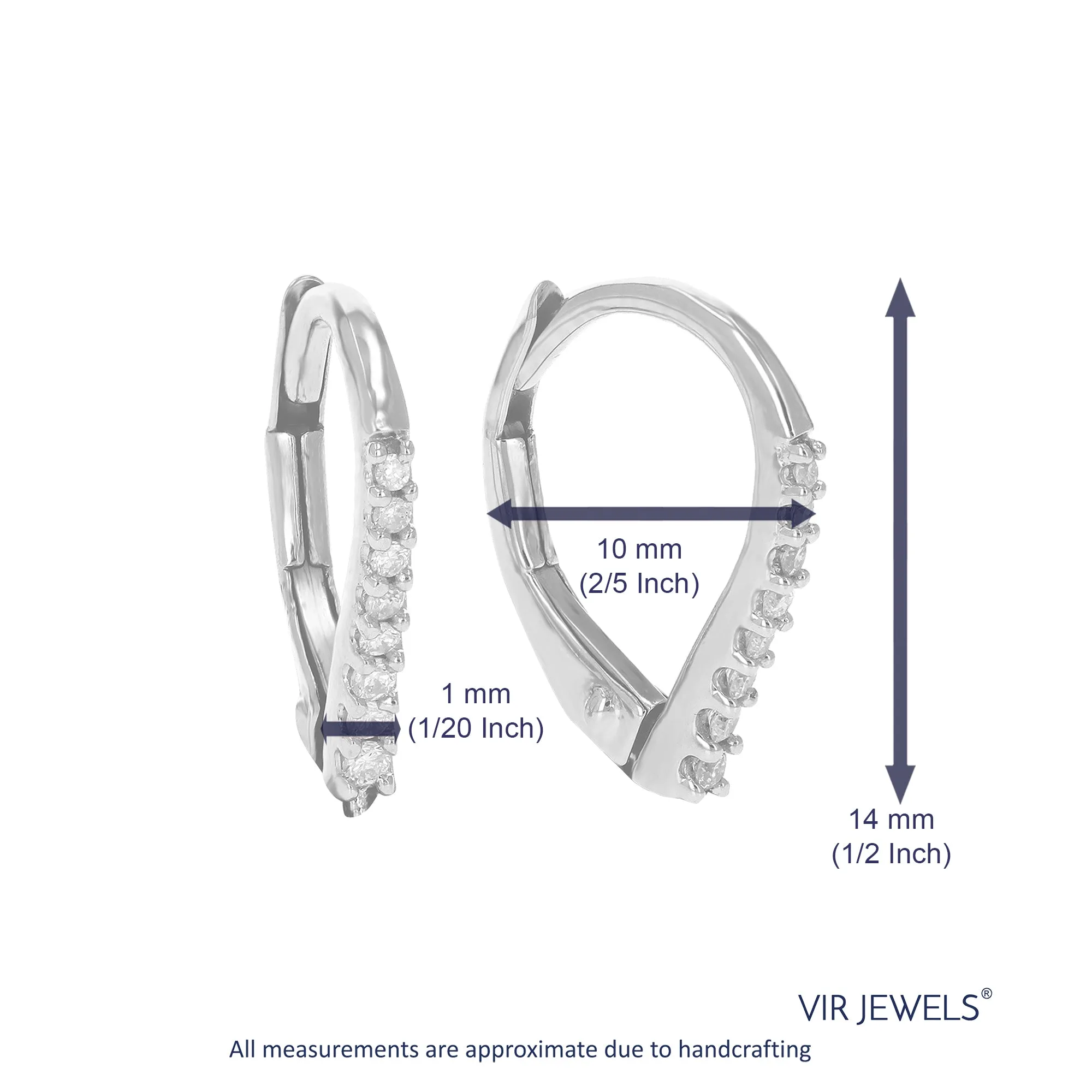 1/10 cttw Round Lab Grown Diamond Hoop Earrings .925 Sterling Silver Prong Set 1/2 Inch