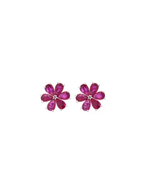 1.15ct Diamond Ruby 14K Gold Flower Stud Earrings