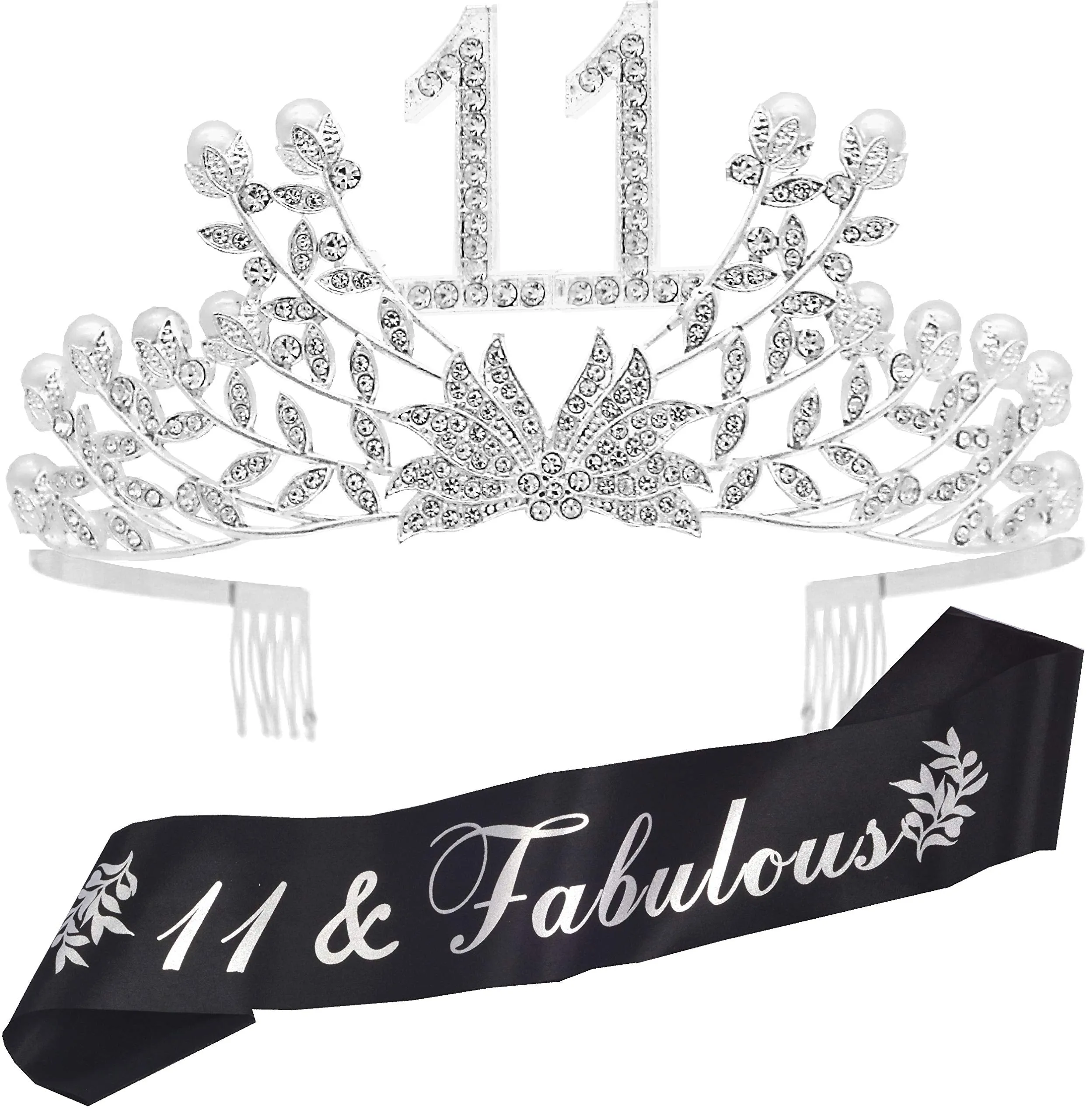 11th Birthday Gifts for Girl, 11th Birthday Tiara and Sash, 11 Fabulous Sash and Crystal