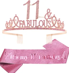 11th Birthday Gifts for Girl,11th Birthday Tiara and Sash Pink,11th Birthday Decorations