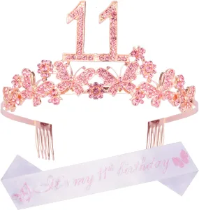 11th Birthday Gifts for Girls, 11th Birthday Tiara and Sash, Its My 11th Birthday Sash