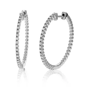 1/2 cttw Diamond Hoop Earrings .925 Sterling Silver Classic 44 Stones 1.25 Inch