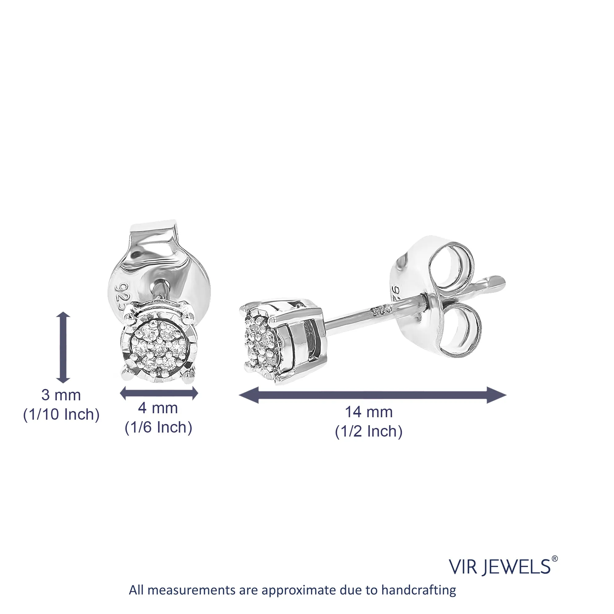 1/20 cttw 14 Stones Round Lab Grown Diamond Studs Earrings .925 Sterling Silver Prong Set