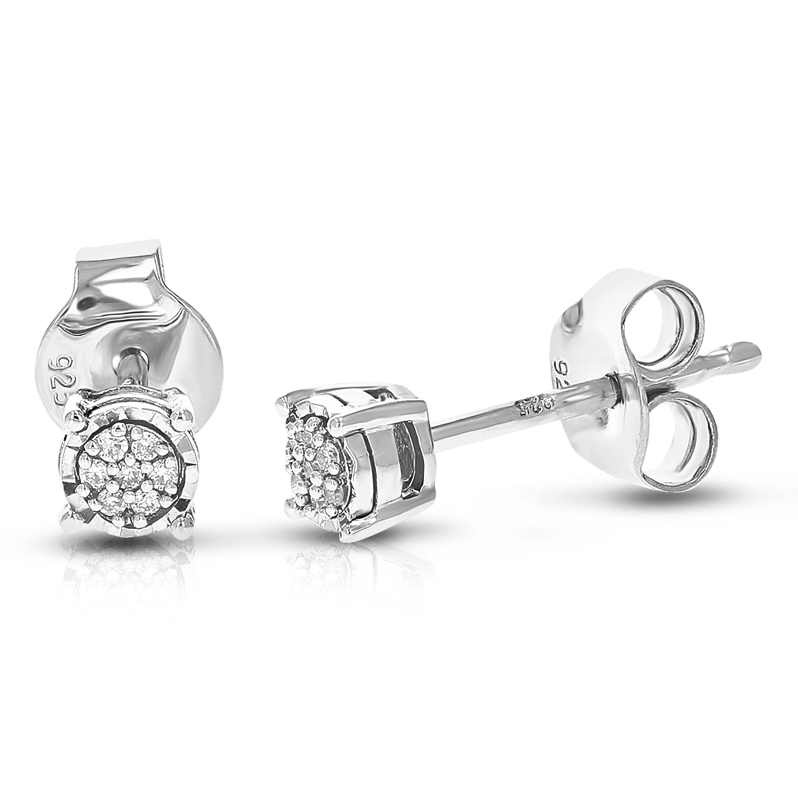 1/20 cttw 14 Stones Round Lab Grown Diamond Studs Earrings .925 Sterling Silver Prong Set