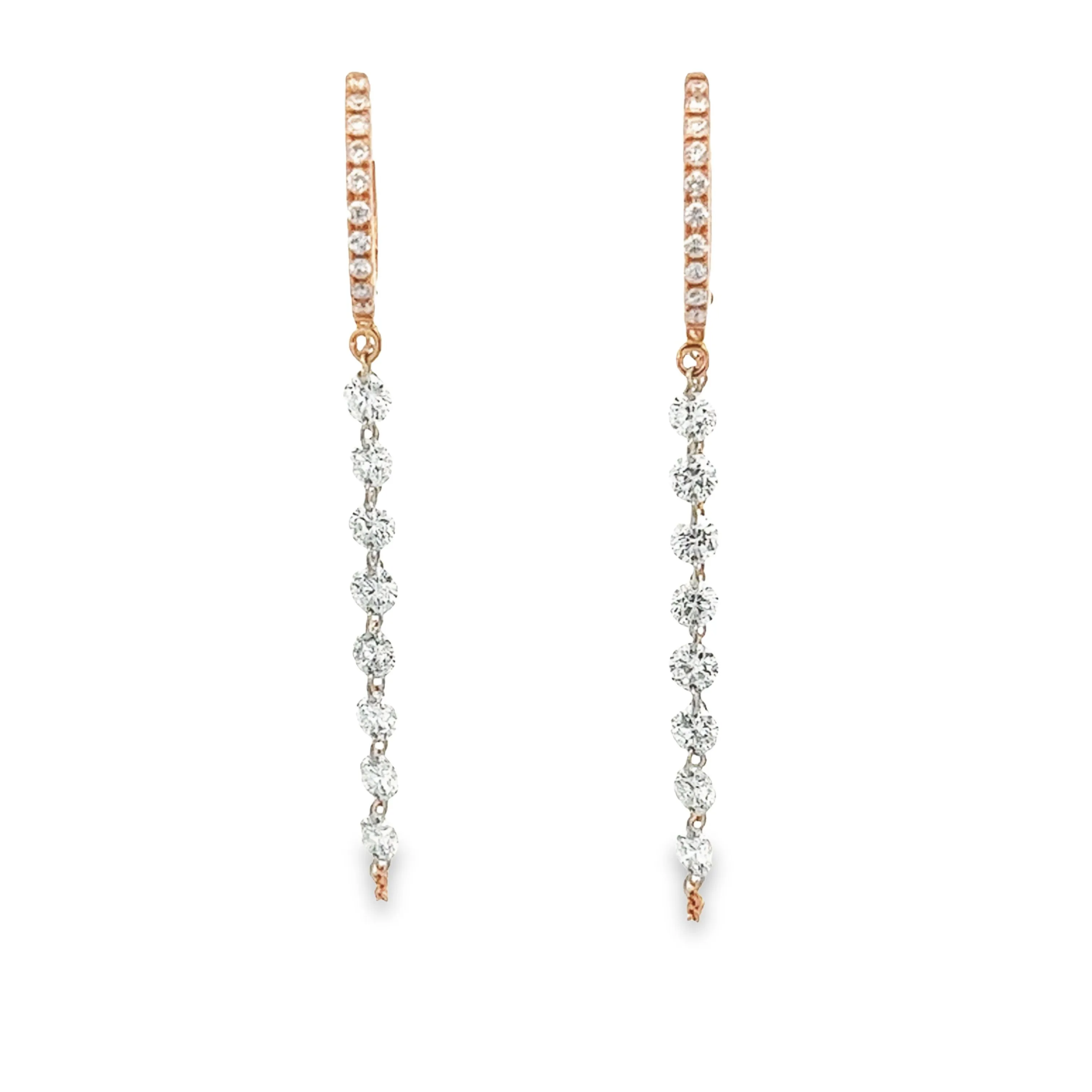 1.20ct 14k Rose Gold Diamond Huggy Earrings With Diamond Chain