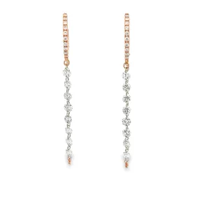 1.20ct 14k Rose Gold Diamond Huggy Earrings With Diamond Chain