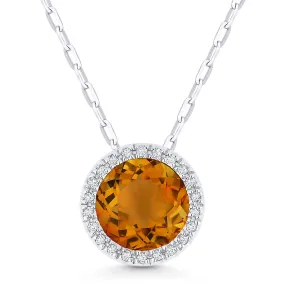 1.23Ct Citrine 16"pendant Necklace In 14K White Gold