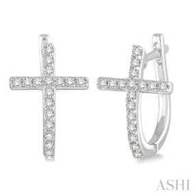 1/4 Ctw Round Cut Diamond Cross Earrings in 14K White Gold