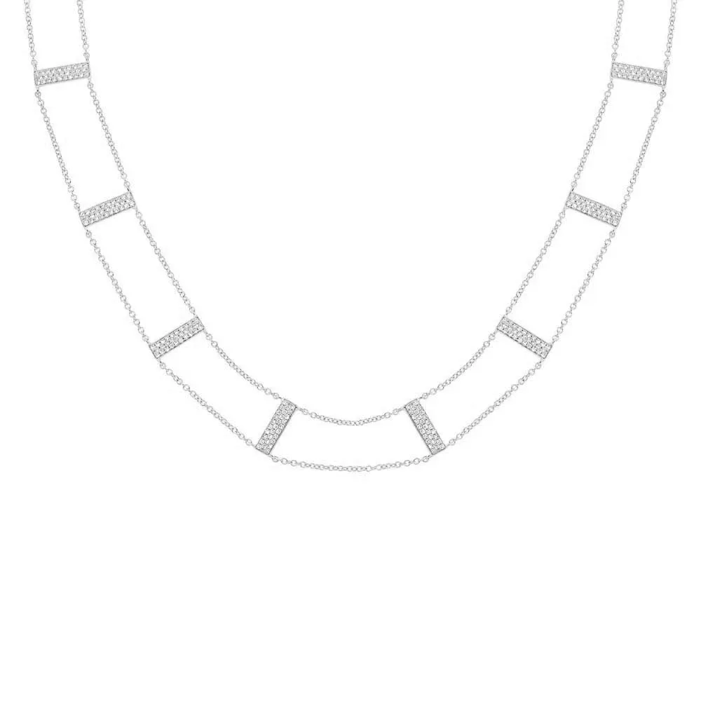 14 kt white gold, 12" diamond ladder choker necklace featuring .71 cts tw round diamonds