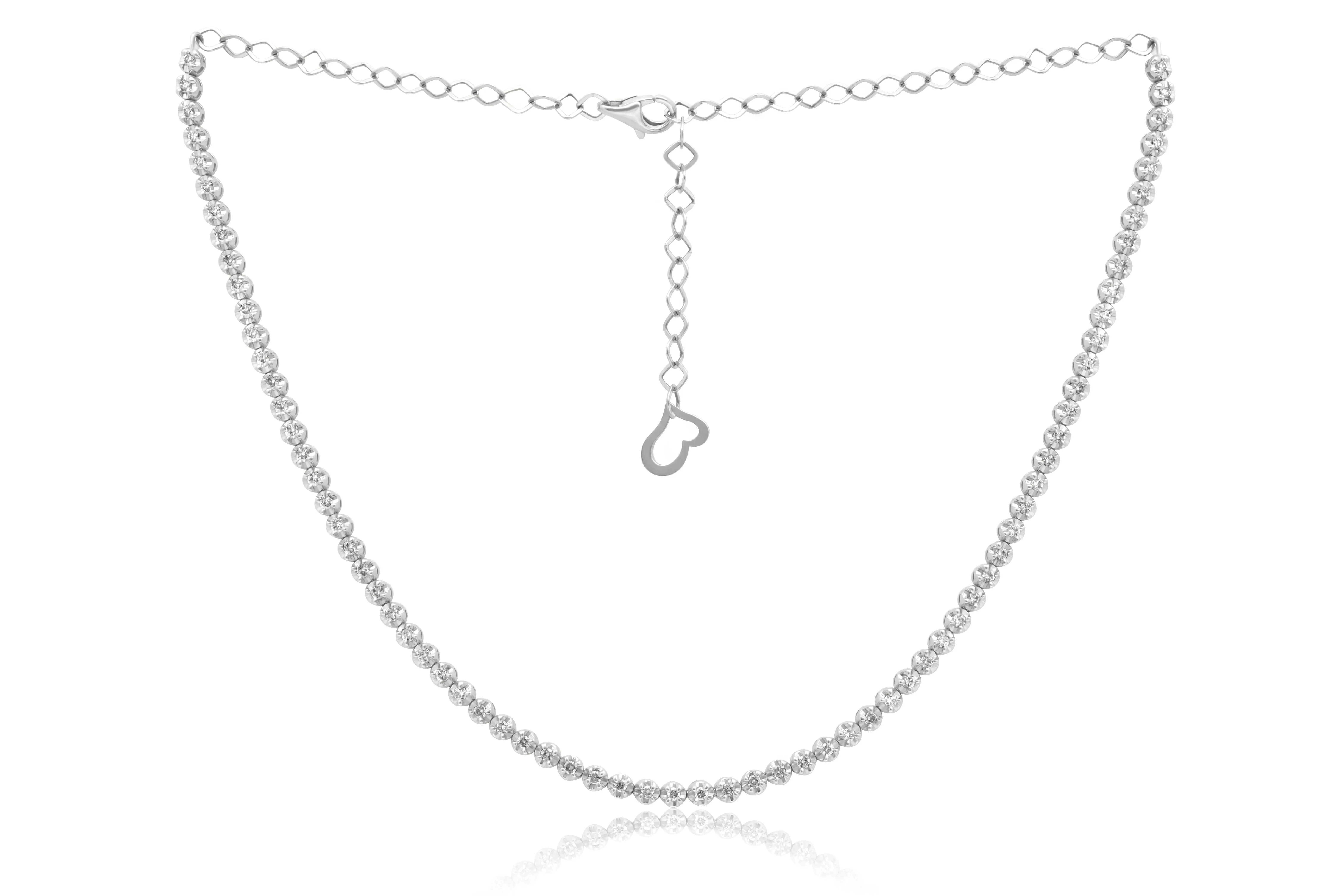 14 kt white gold, 14"  diamond choker necklace featuring 2.65 cts tw round diamonds