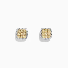 14K 2-Tone Gold Yellow and White Diamond Earrings, 0.50 TCW