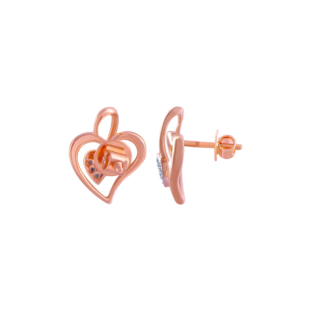 14k (585) Rose Gold And Diamond Stud Earrings For Women