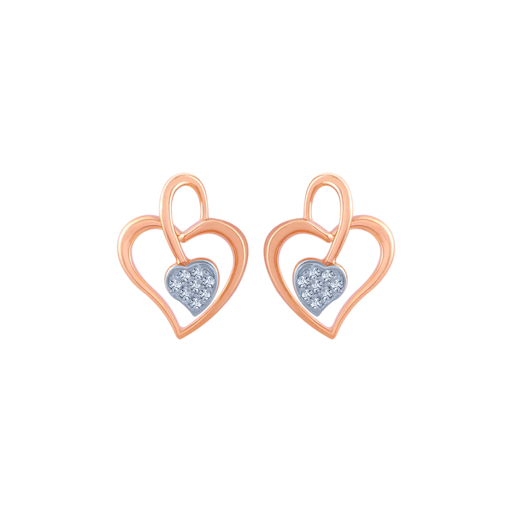 14k (585) Rose Gold And Diamond Stud Earrings For Women