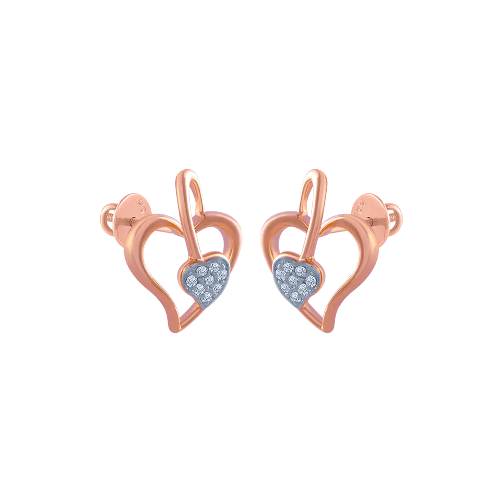 14k (585) Rose Gold And Diamond Stud Earrings For Women