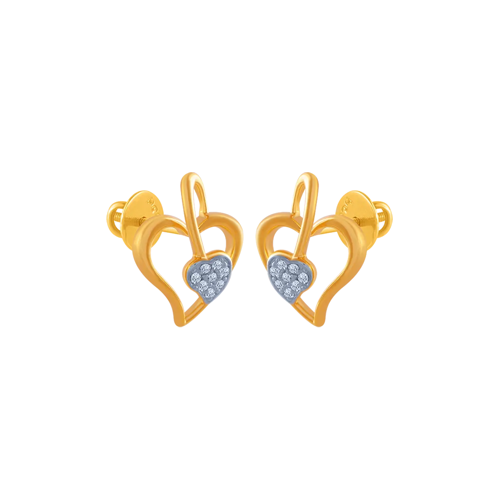 14k (585) Yellow Gold And Diamond Stud Earrings For Women