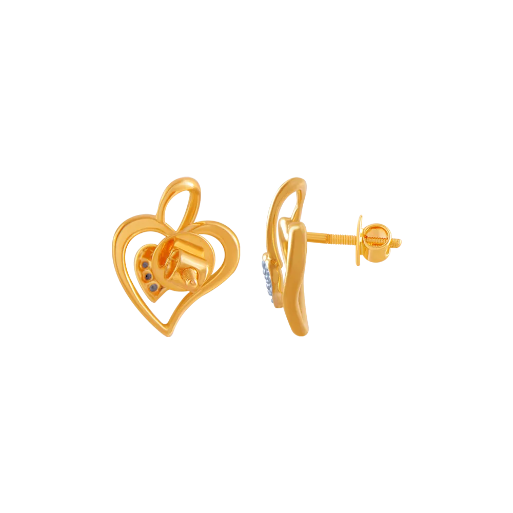 14k (585) Yellow Gold And Diamond Stud Earrings For Women