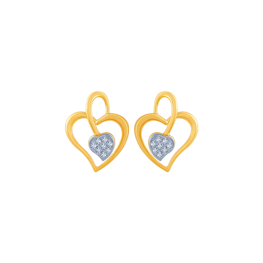 14k (585) Yellow Gold And Diamond Stud Earrings For Women