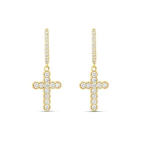 14k Gold Cross Diamond Huggie Earrings