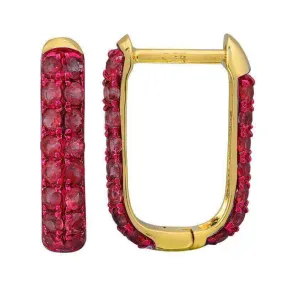 14K Gold Pave Ruby Oval Huggie Earrings