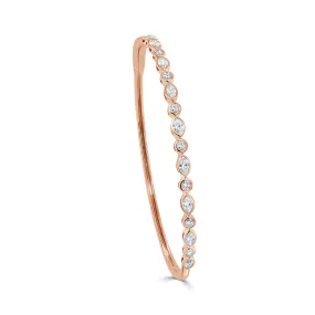 14K Gold Round & Marquise Shape Diamond Bangle - 1.01ct