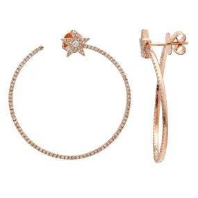 14k Rose Gold Diamond Star Hoop Earrings