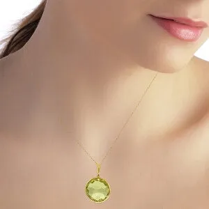 14K Solid Yellow Gold Checkerboard Cut Round Lemon Quartz Necklace