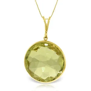 14K Solid Yellow Gold Checkerboard Cut Round Lemon Quartz Necklace