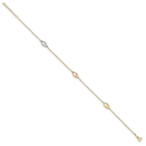 14k Tri Color Gold Polished Anklet