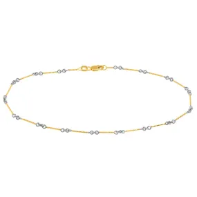 14K Two-Tone Gold 0.8mm Two-Tone Fancy Twist Chain Anklet with Lobster Lock, 10"