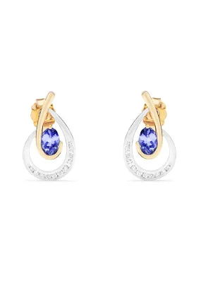 14K Two Tone Gold Tanzanite and Diamond Earrings, 1.03 TCW