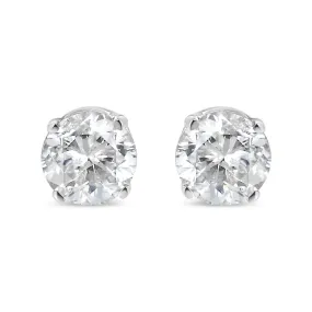 14K White Gold 1/10 Cttw Round Brilliant-Cut Near Colorless Diamond Classic 4-Prong Stud Earrings (G-H Color, I1-I2 Clarity)