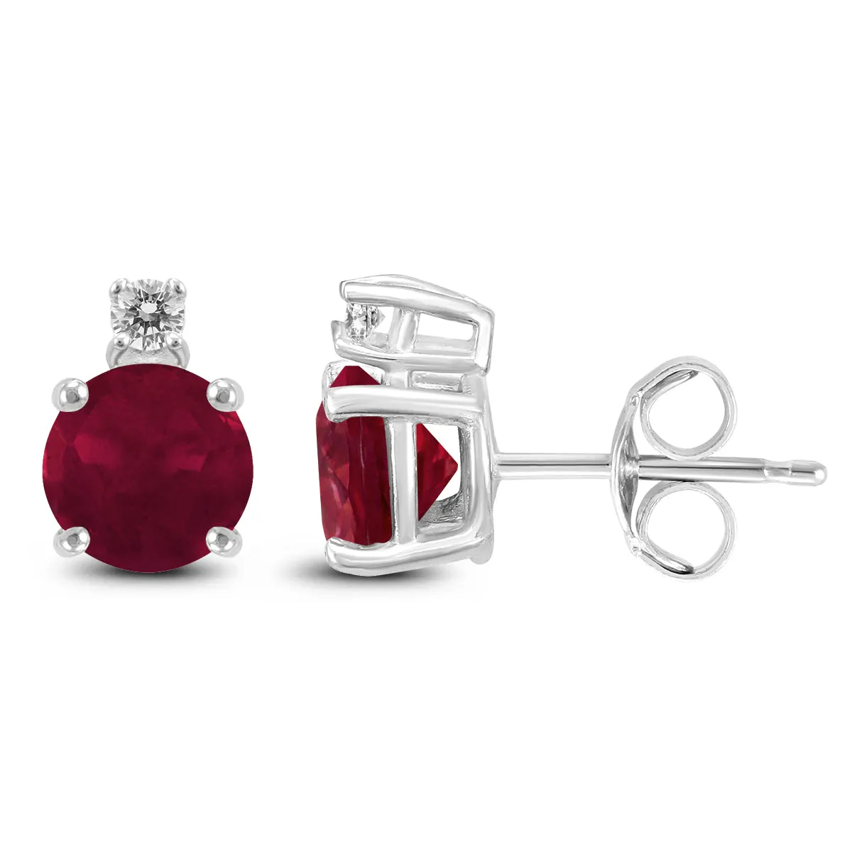 14K White Gold 5Mm Round Ruby And Diamond Earrings