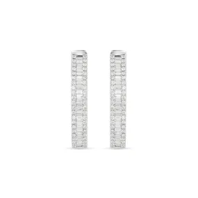 14K White Gold Baguette Diamond Hoop Earrings