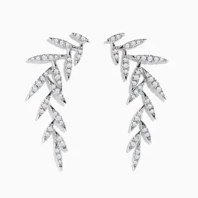 14K White Gold Diamond Leaf Earrings