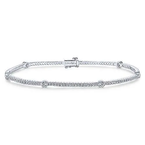 14K White Gold Diamond Tennis Bracelet with Bezel Set Diamonds