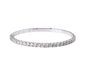 14k White Gold Flexible Diamond Bangle Bracelet - 3.87cttw