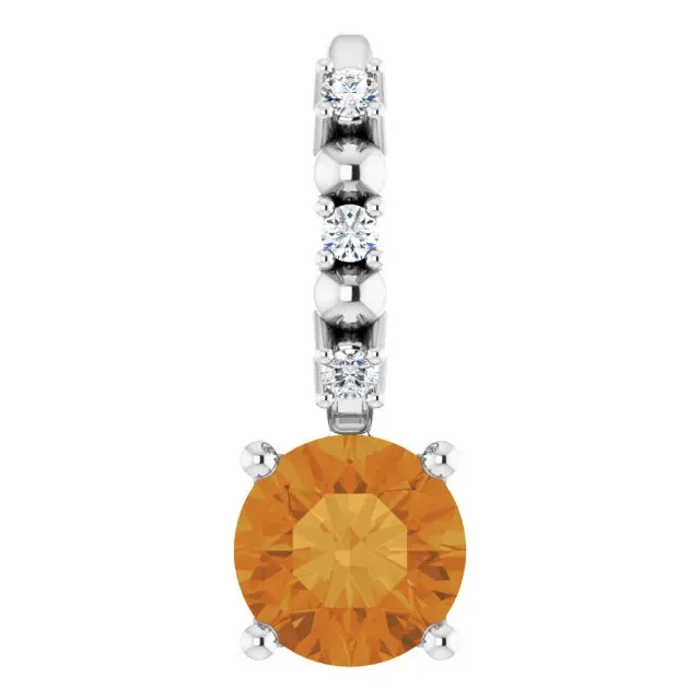 14K White Gold Imitation Citrine & .01 CTW Natural Diamond Charm/Pendant