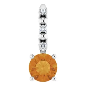 14K White Gold Imitation Citrine & .01 CTW Natural Diamond Charm/Pendant