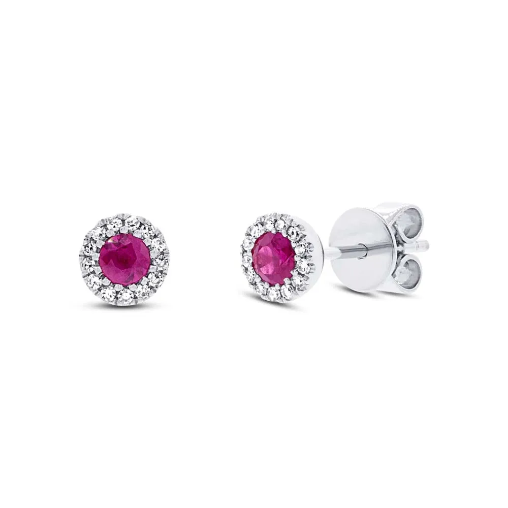 14K White Gold Ruby and Diamond Stud Earrings