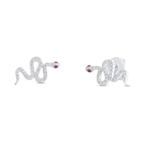 14K White Gold Snake Diamond   Ruby Stud Earring