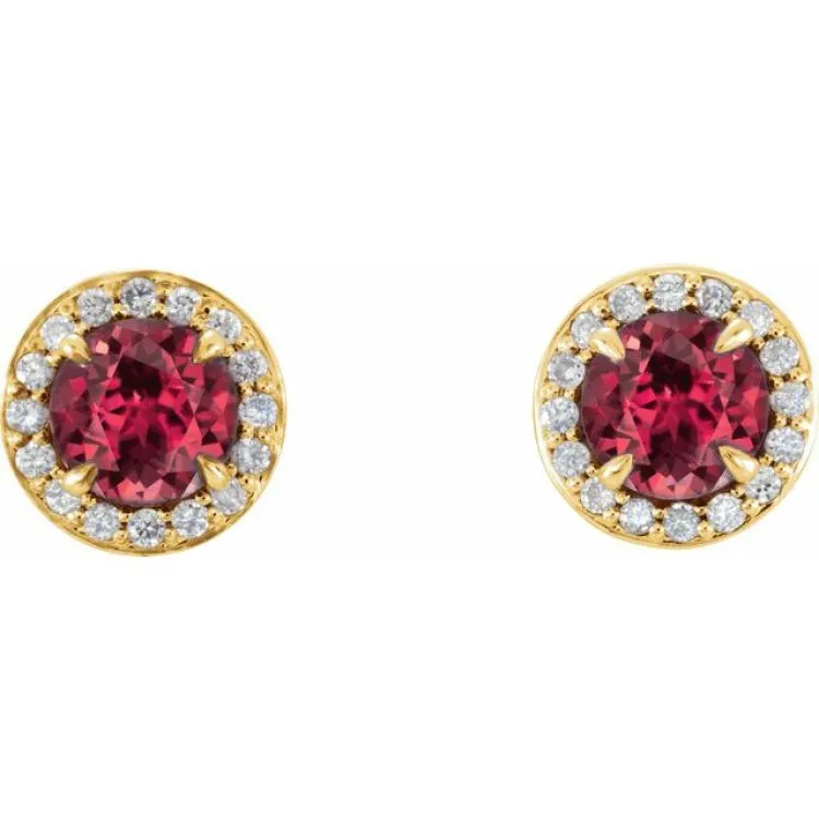 14K Yellow 3.5 mm Lab-Grown Ruby & 1/8 CTW Natural Diamond Earrings